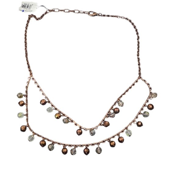 NWT Women's Two Strand Necklace with Bronze and Clear Beads - Picture 4 of 14